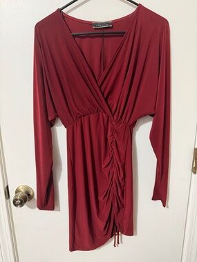 Blue Blush Burgundy Ruched Wrap Mini Dress Size Small Fall Date Night